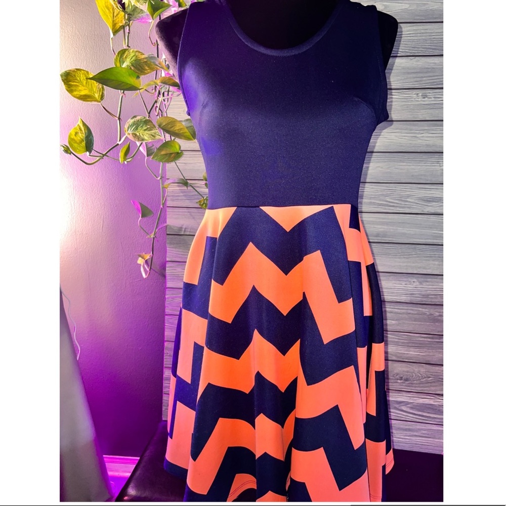Chevron Design- Navy/Peach Dress -